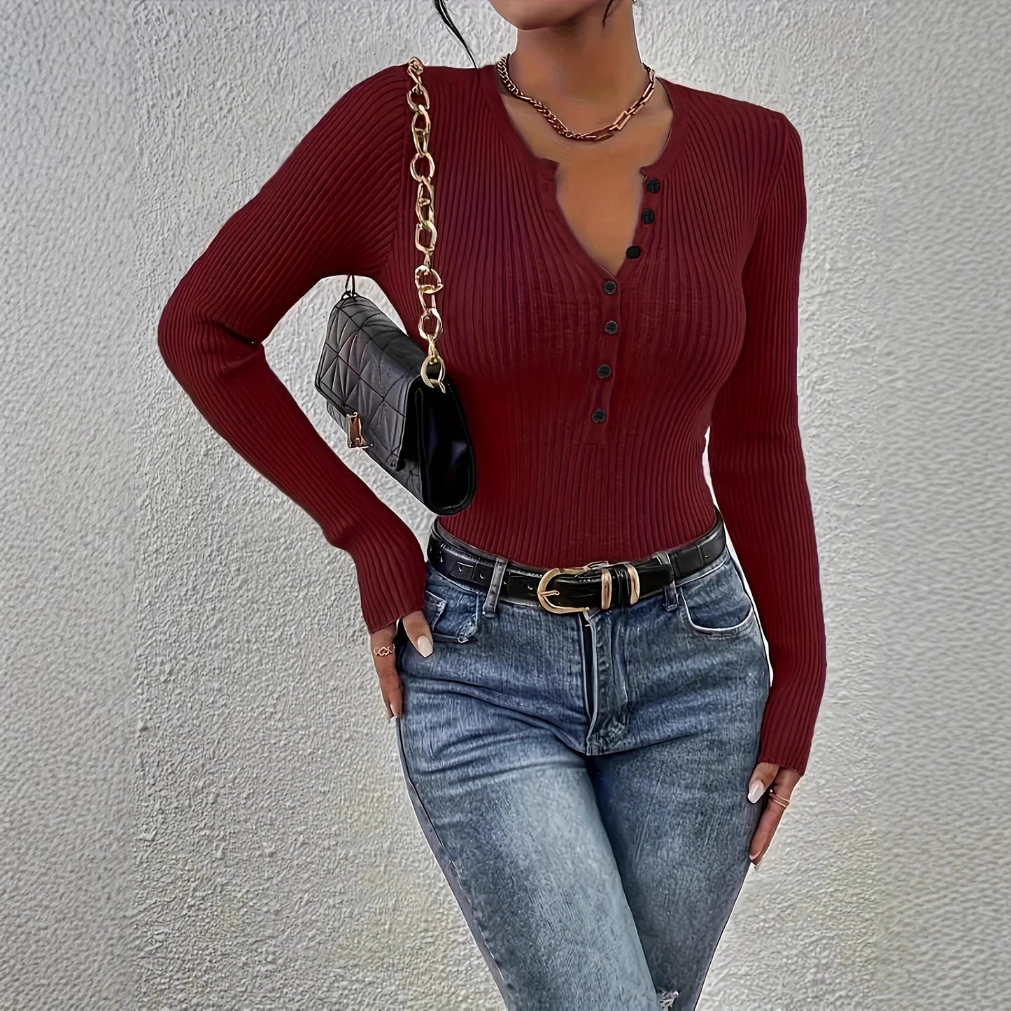 Women's Solid Color Slim Fit Slimming Versatile Long Sleeves Sweaters