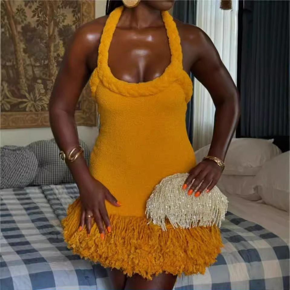 Twine Rope Shoulder Strap Tassel Dress Shorts