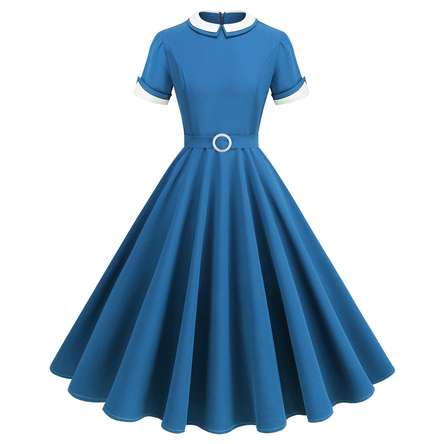 Retro Hepburn Style Contrast Color Double Collar Temperament Dresses