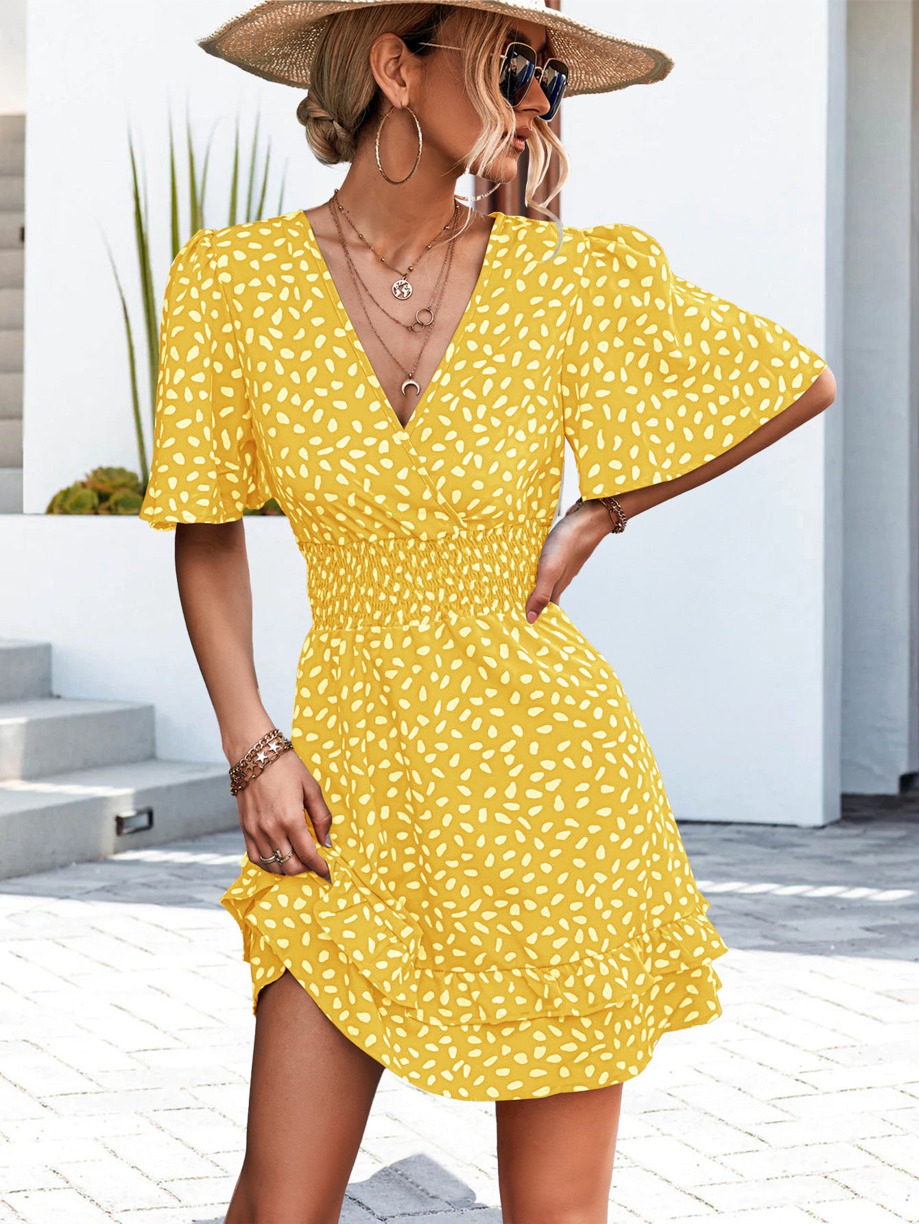 Innovative Casual Sexy Ruffle Sleeve Smocking Dress
