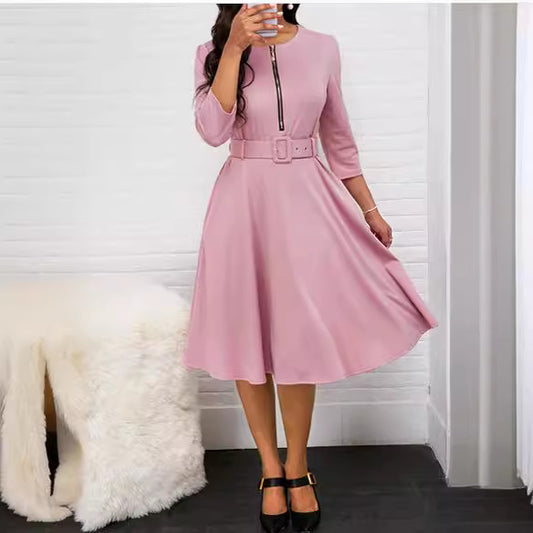 Women's Brazilian Waist Zipper Mid-length Long Sleeve Dress Dresses