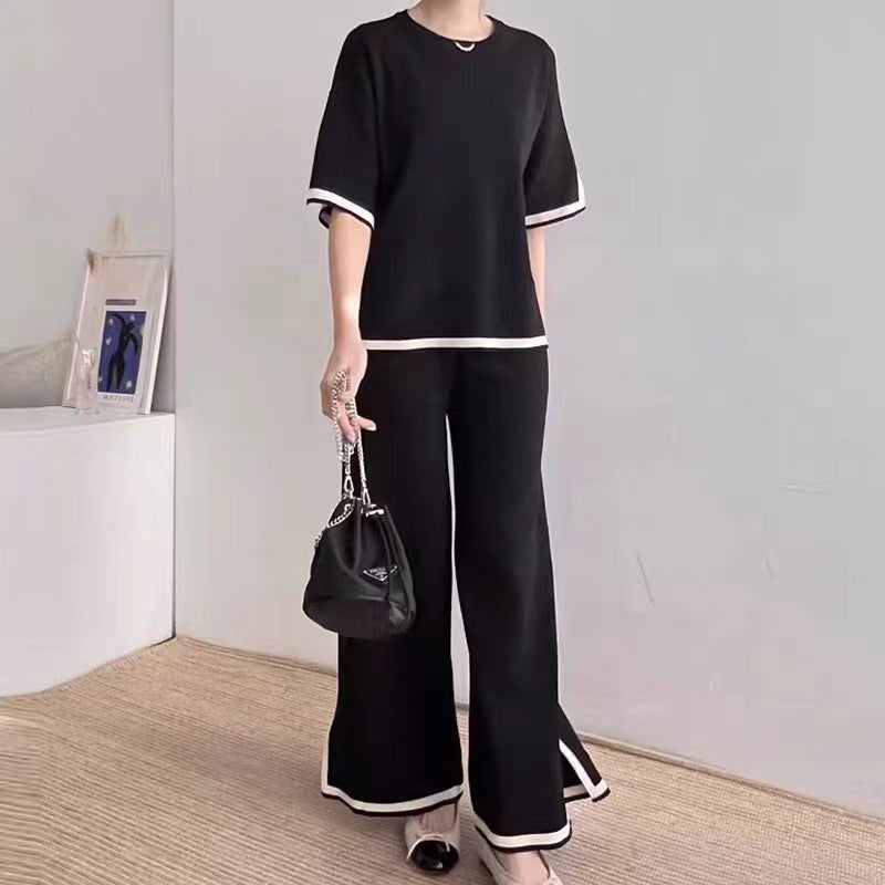Women's Retro Lazy Style Contrast Color Knitting Suits