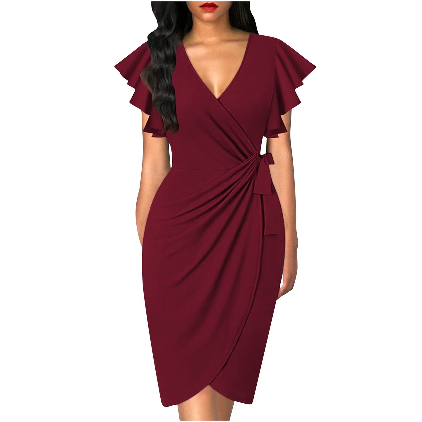 Women's Waist Pleating Printed Solid Color Dress Dresses