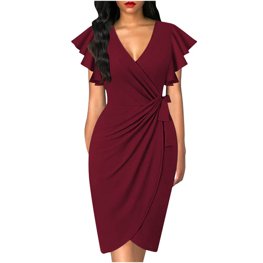 Women's Waist Pleating Printed Solid Color Dress Dresses