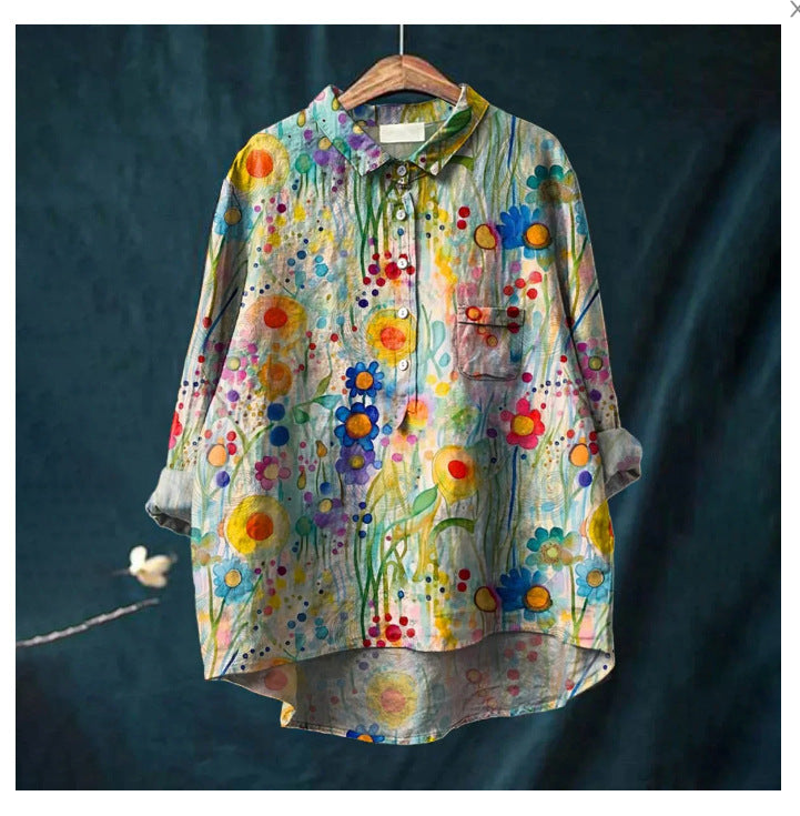 Women's Summer Loose Print Crew Neck Casual Plus Size