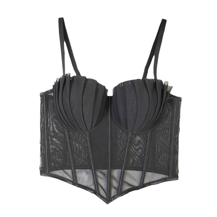 Women's French Style Design Mesh Lace Beautiful Back Underwear Outer Tops
