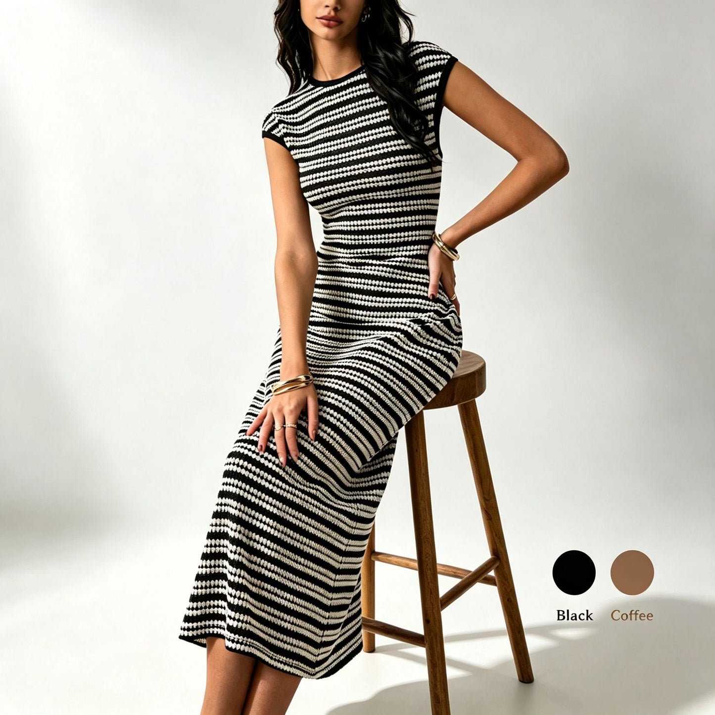 Women's Fashion Striped Sleeveless Slim Knit One-step Skirts