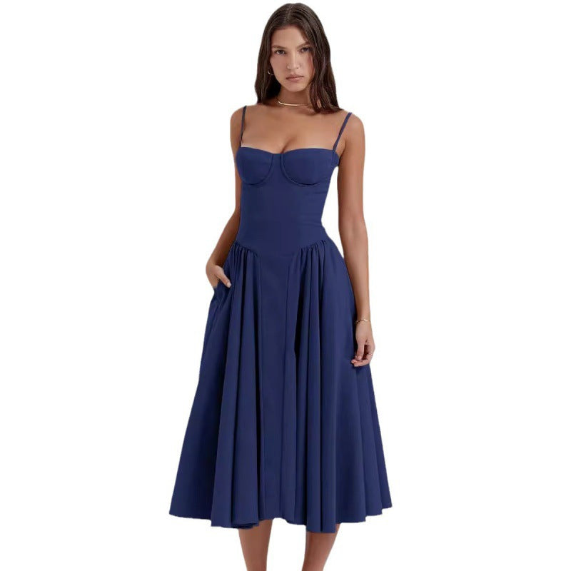 Women's Elegant Palace Style Sexy Low-cut Suspender Large Swing Dress