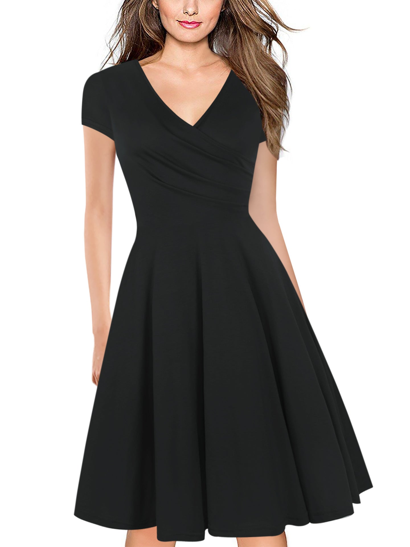Women's Solid Color Slimming Waist Pleated Holiday Dresses