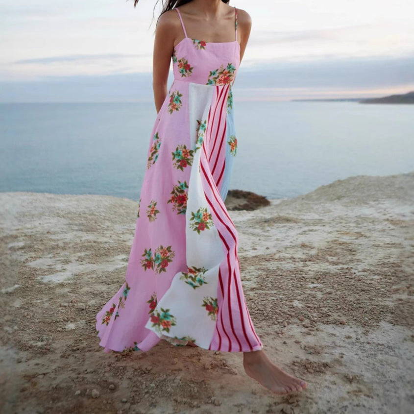 Women's Summer Sexy Strap Vacation Style Printed Sleeveless Swing Dress