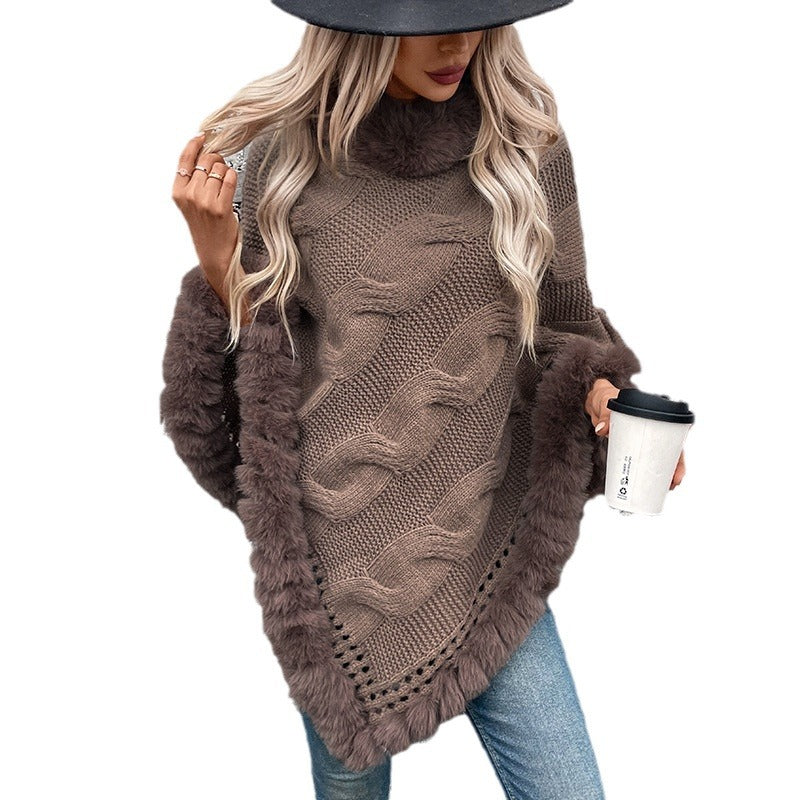 Women's Rex Rabbit Fur Collar Thick Pullover Sweaters