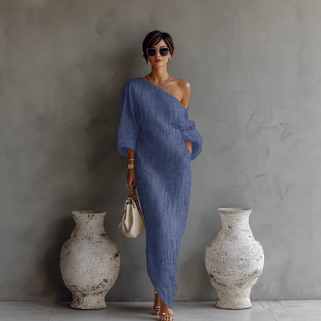 Elegant Women's Fashionable Long-sleeved Long Pullover Dress