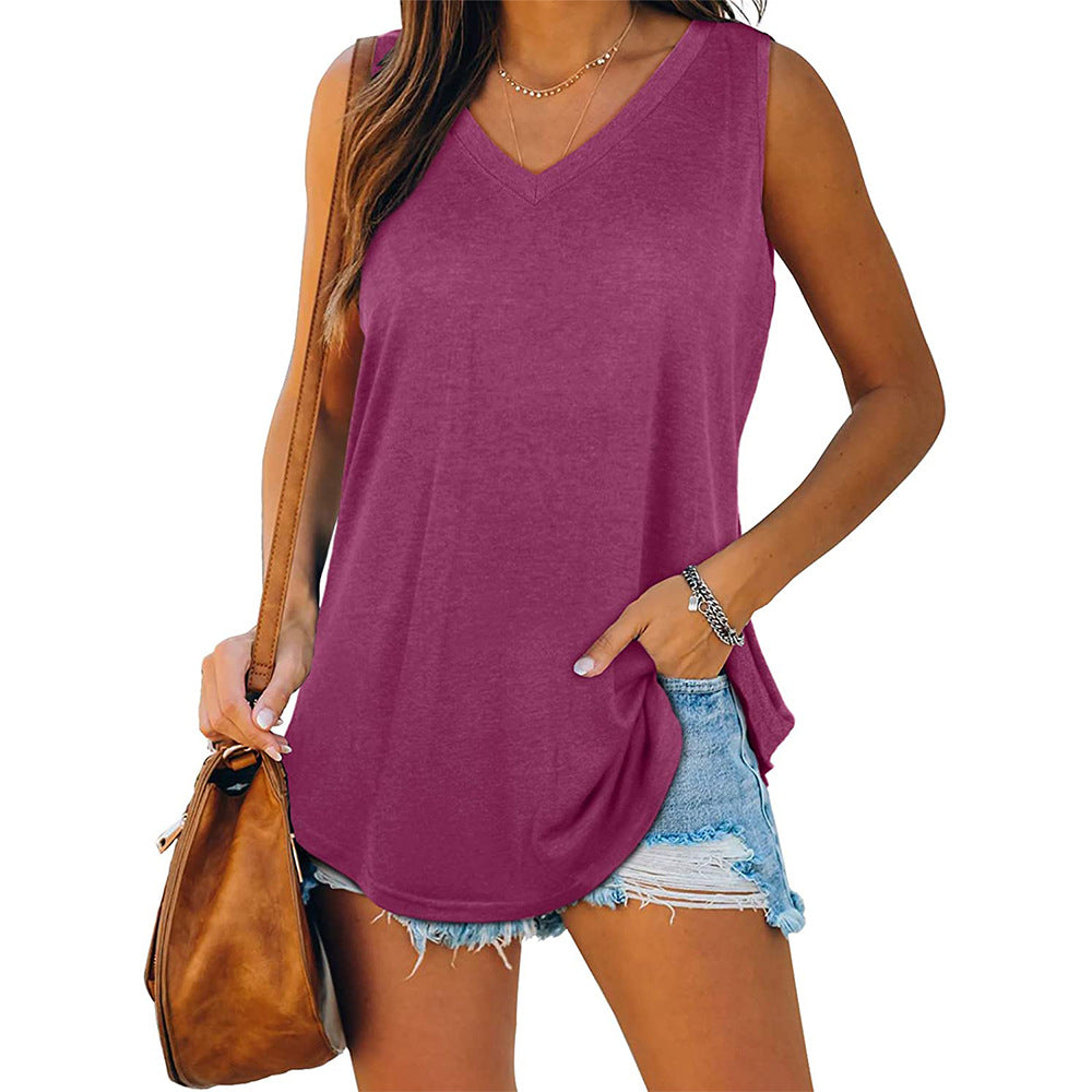 Women's Dovetail Sleeveless Solid Color T-shirt Blouses
