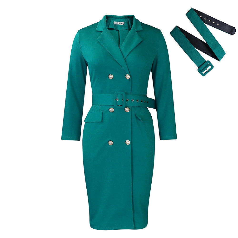 Temperament Commute Collar Solid Color Double Breasted Suits