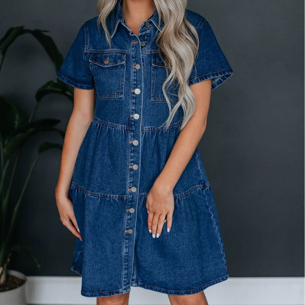 Women's Summer Short-sleeved Lapel Casual Denim Dress Dresses