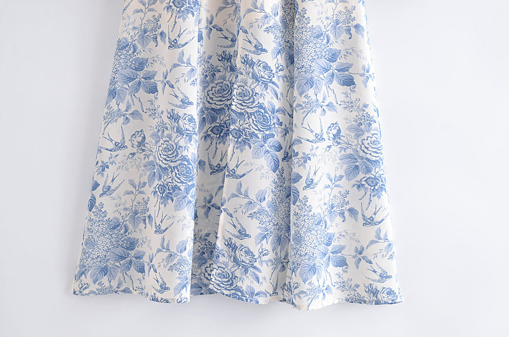 Women's Printed Front Row Buttons Hem Sexy Dresses