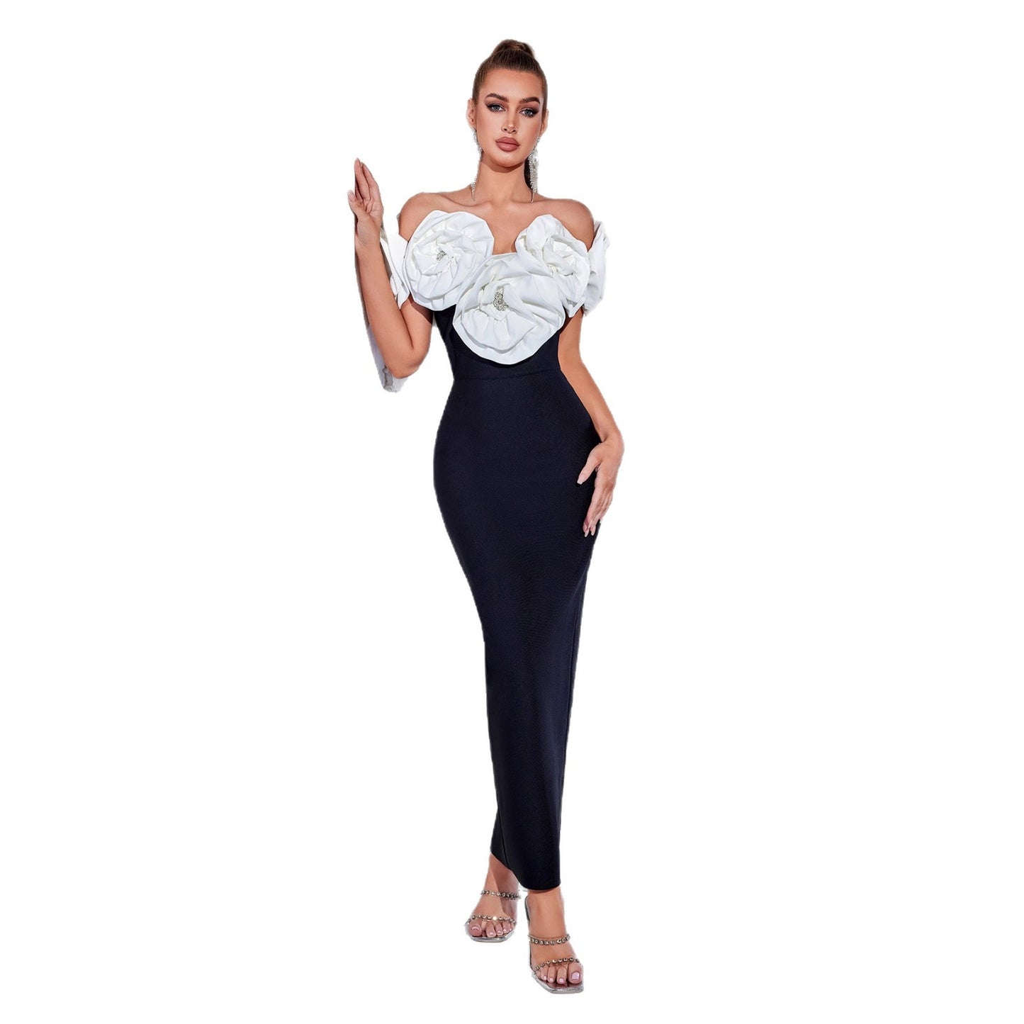 Bandage One-piece Elegant White Flower Banquet Dress