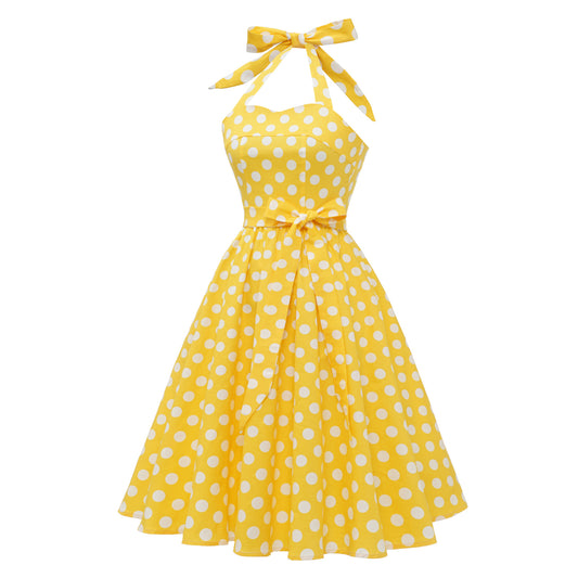 Dots Sexy Lacing Halter Swing Puffy Dress Dresses