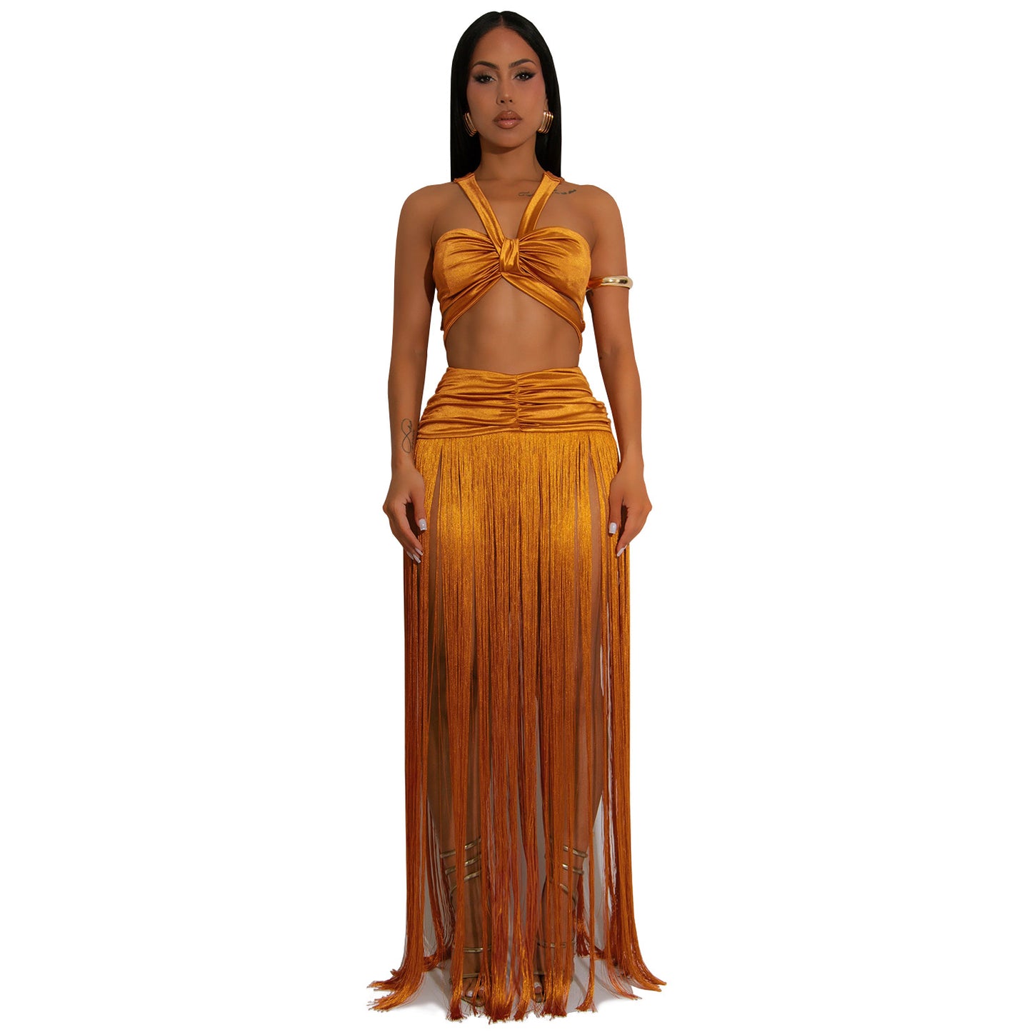 Women's Fashion Wear Sexy Shoulder Strap Tassel Dress Suits