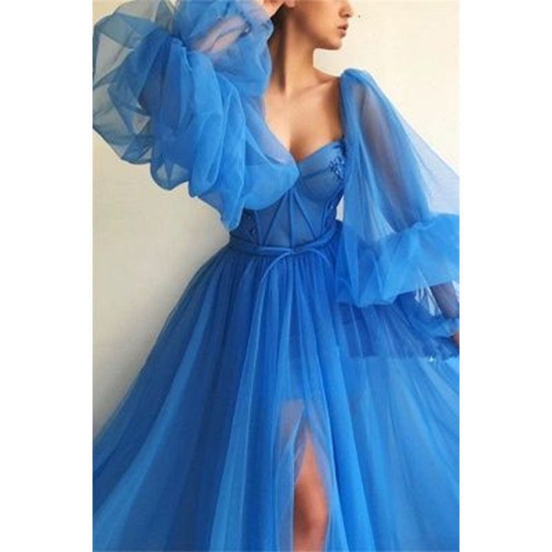 Women's Mesh Long Sleeve One-piece Dress Large Wedding Dresses