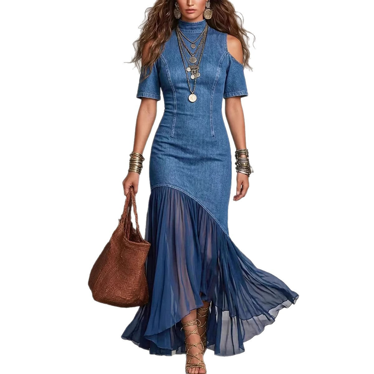 Elegant Slimming Sleeve French Mesh Hem Shorts