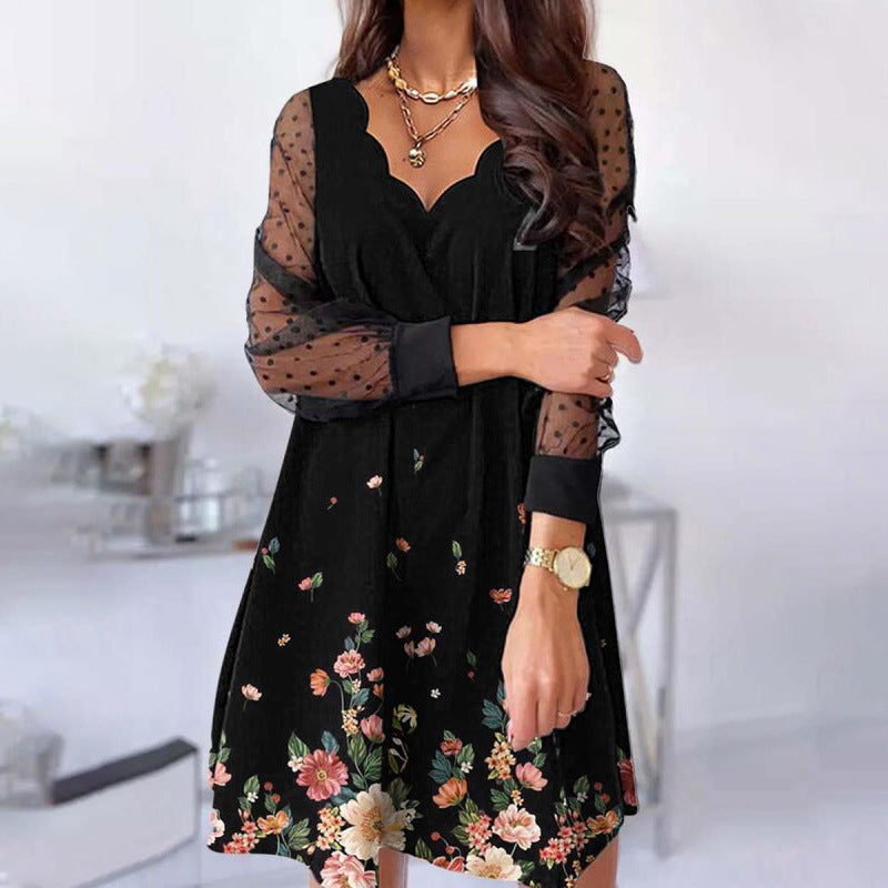 Casual Lace Long Sleeve Wave Dress Dresses