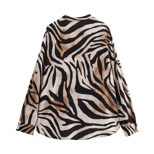 Women's Animal Print Stand Collar Single-breasted Long Suits