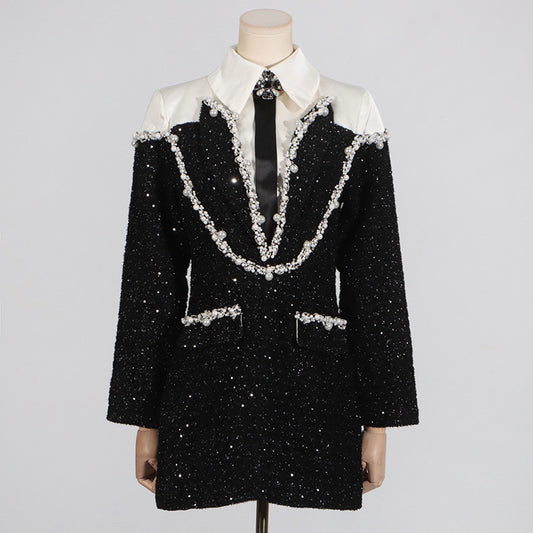 Women's Style High-grade Lapel Beaded Sequins Slim Fit Dresses