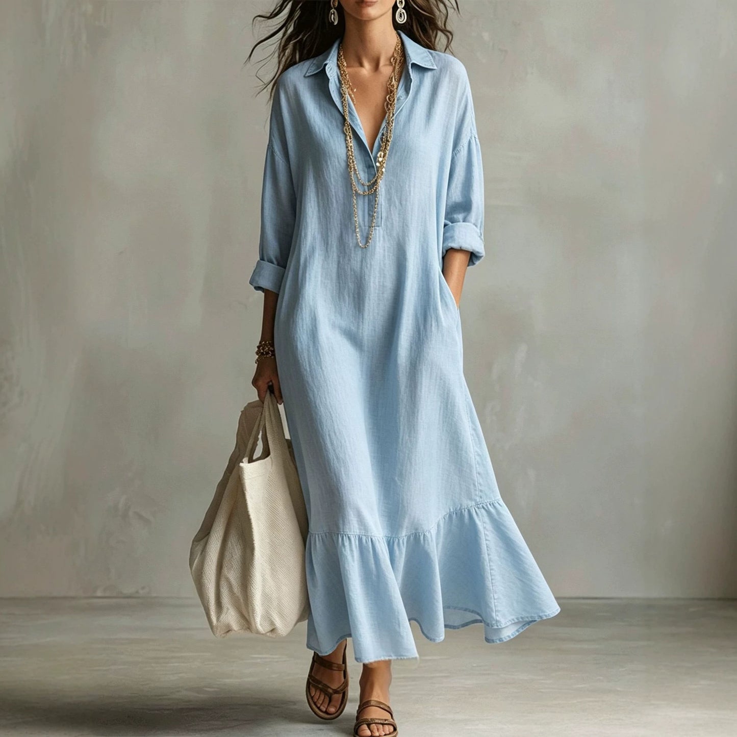 Autumn Lapel Fishtail Casual Loose Slimming Dress
