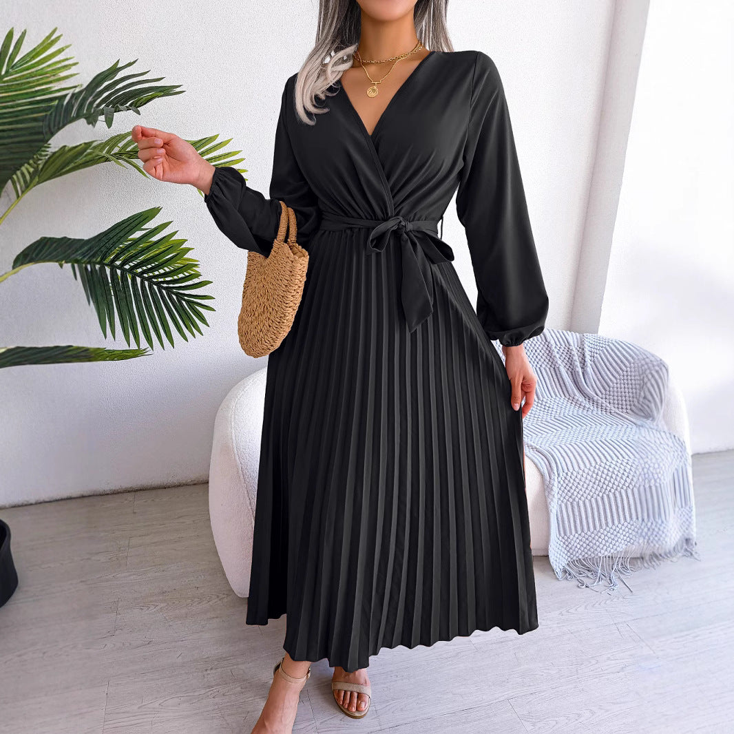 Women's Elegant Cross Swing Pleated Maxi Dress