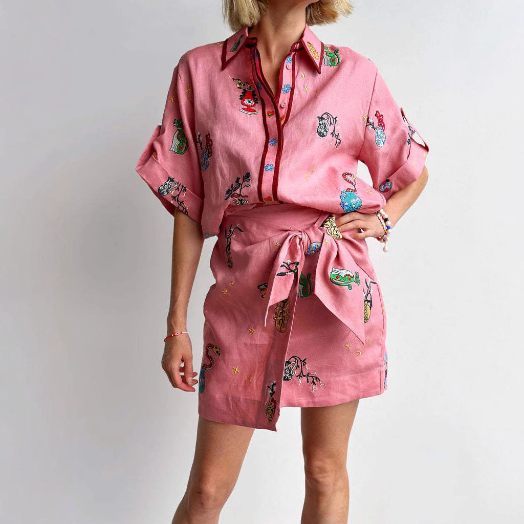 Fashion Casual Linen Shirt Collar Two-piece Suits