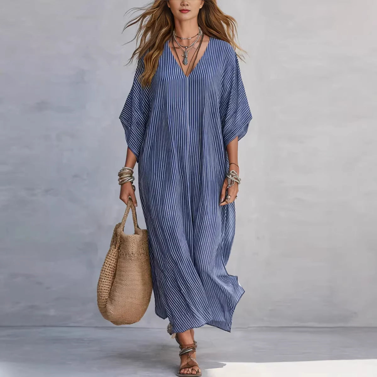 Loose Vacation Fashion Casual Shirt Striped Dress