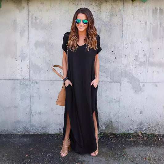 Innovative Slouchy Long Dress Pocket Split Dresses
