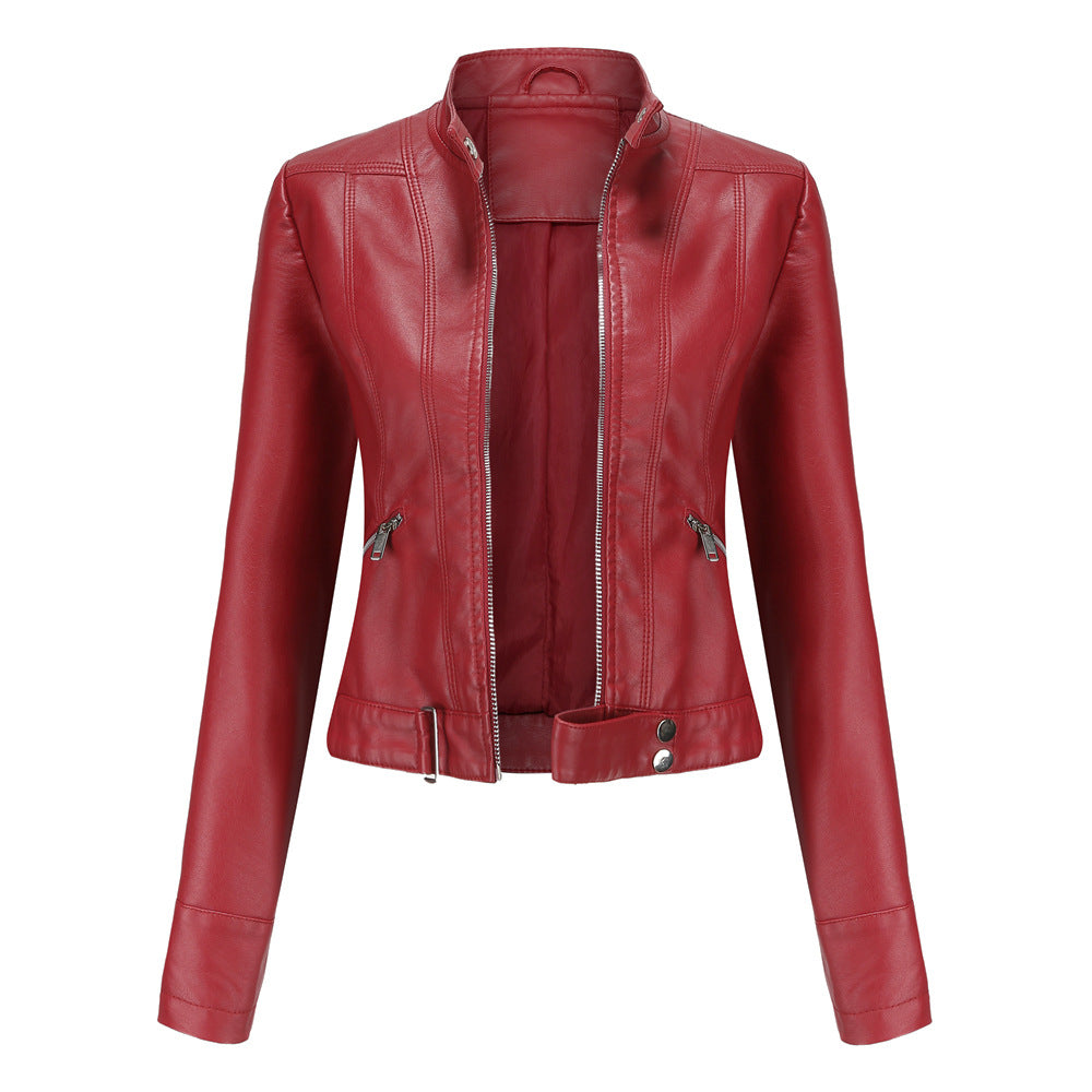 Women's Fashion Leather Stand Collar European Shorts