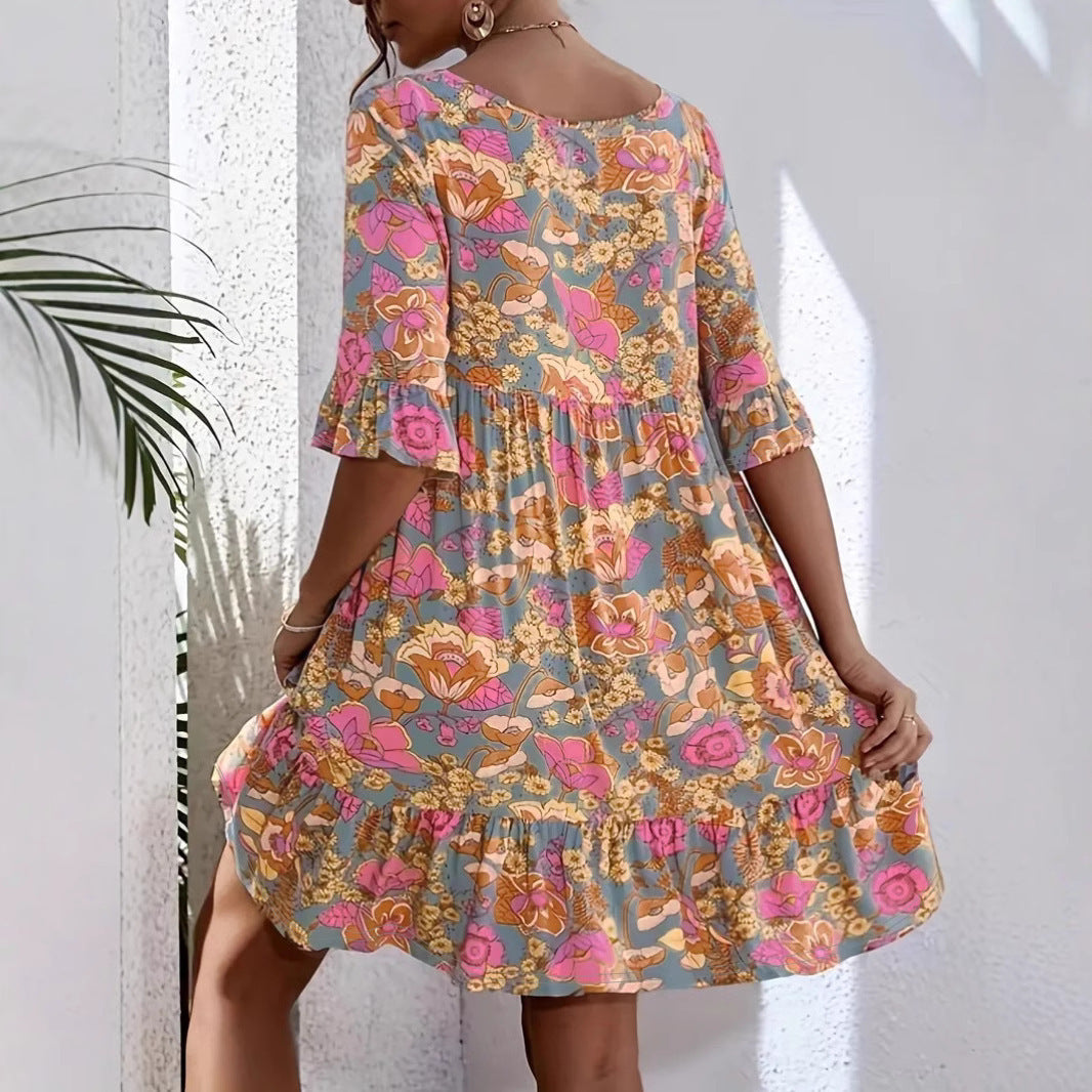 Women's Summer Casual Flower Print Bohemian Style Dress