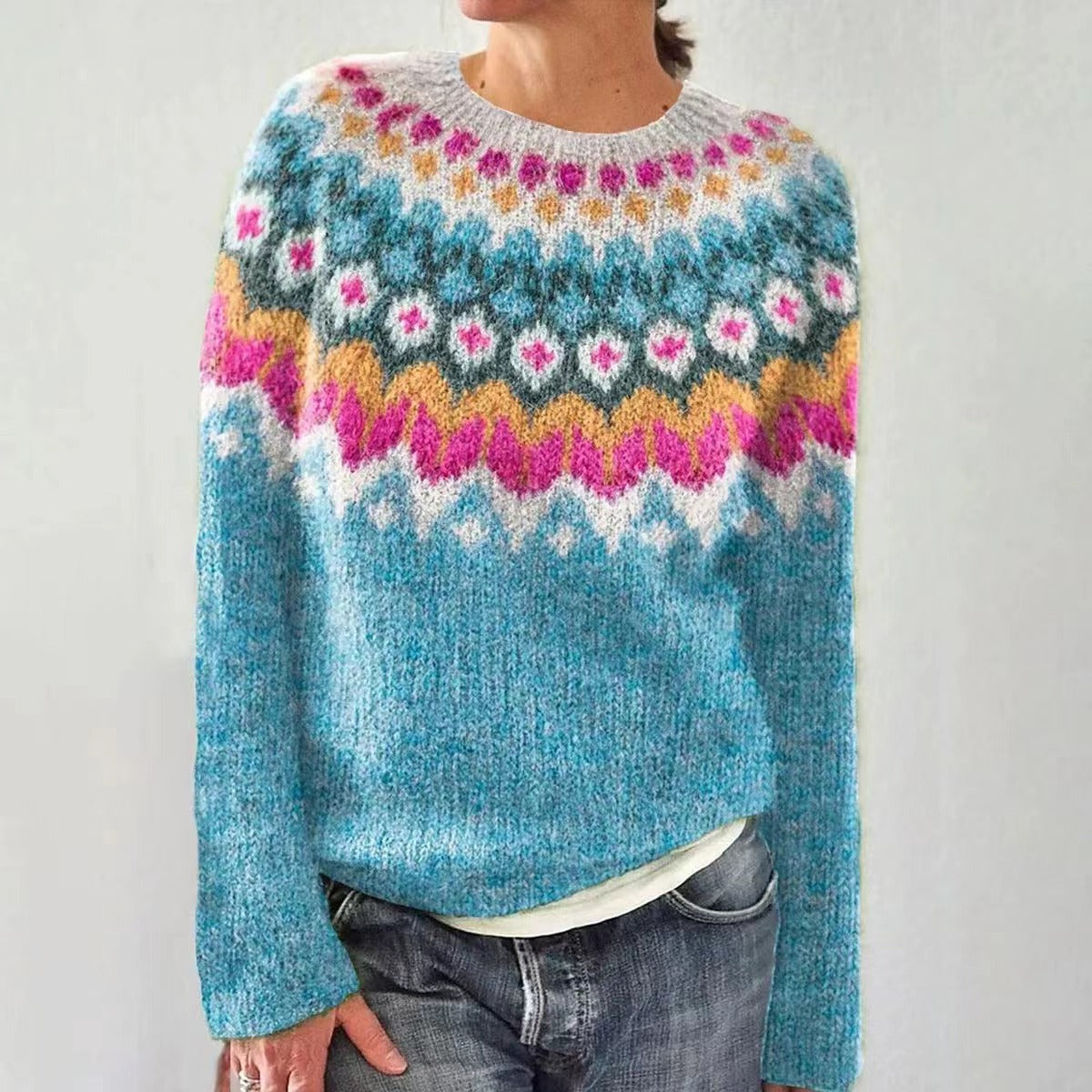 Women's Round Neck Multicolor Loose Fashion Pullover Sweater