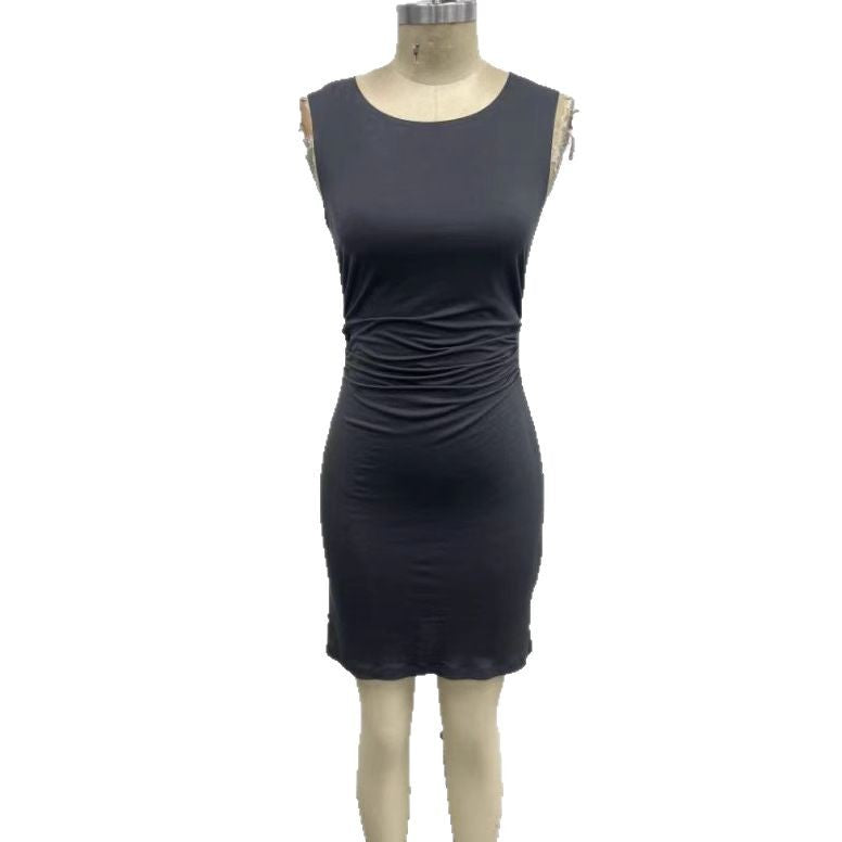 Neck Sleeveless Solid Color Slim Fit Dresses