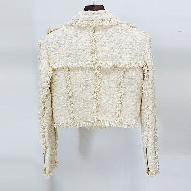 Classic Glamorous Fashion Temperamental Tweed Fringed Coats
