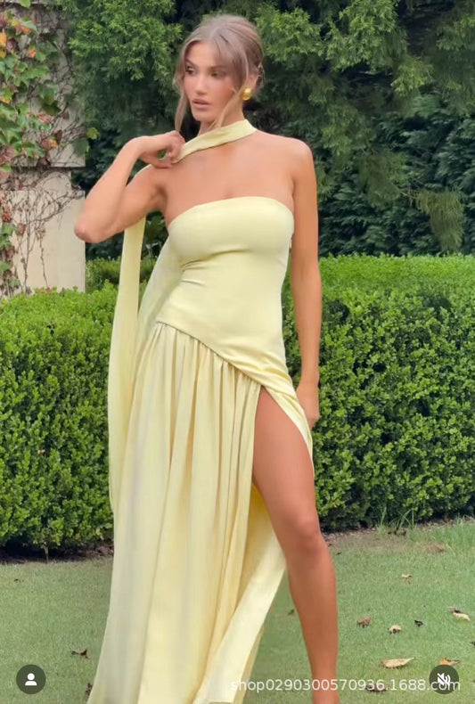Zipper Tight Dress Irregular Slit Sexy Vacation Dresses