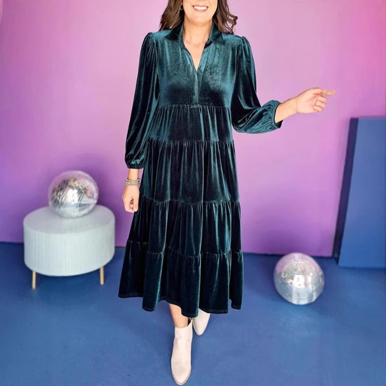 Attractive Long Veet Loose Ruffled Large Dress