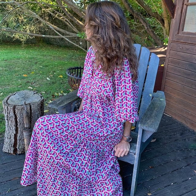 Women's Loose Bohemian Round Neck Lantern Sleeve Dress