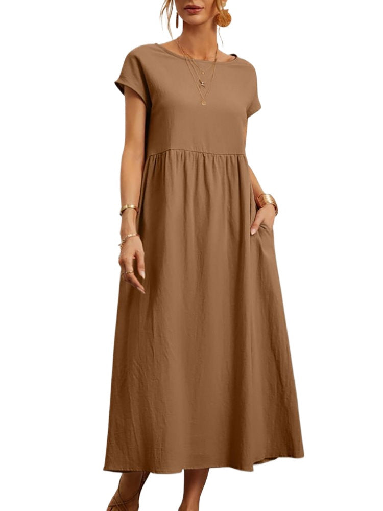 Color Sleeveless Loose Cotton Linen Pocket Dress