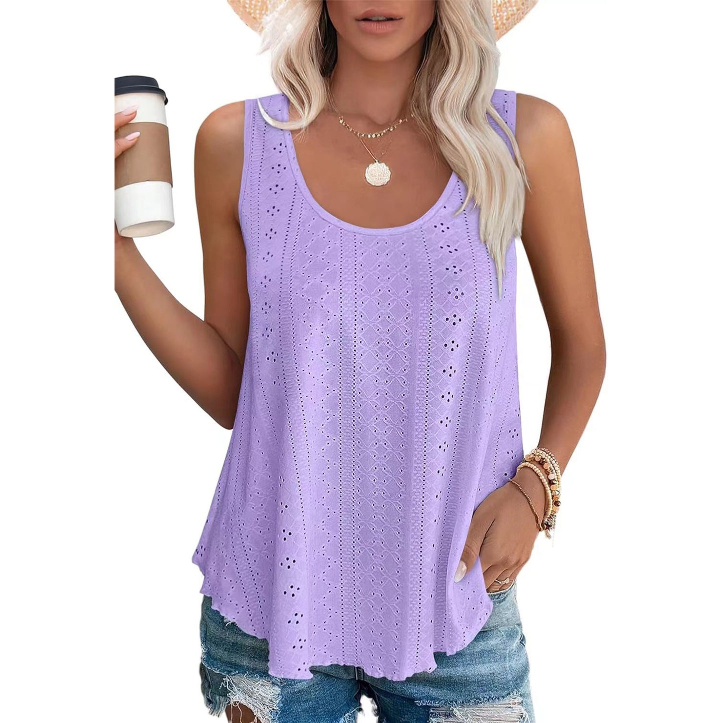 Fashion Round Neck Loose Sleeveless T-shirt Tops
