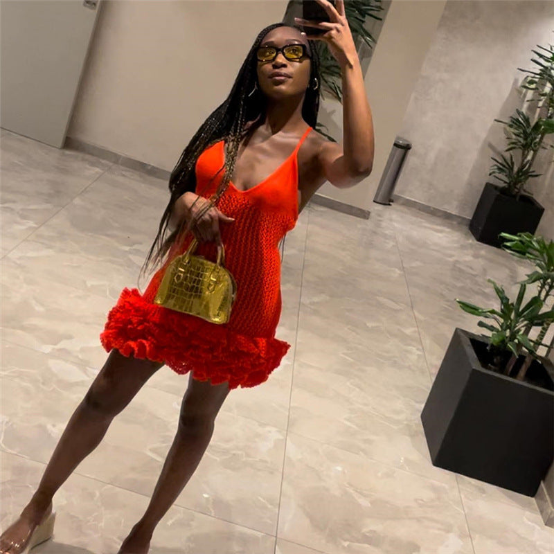 Women's Beach Sexy Hot Brace Design Ruffled Dress