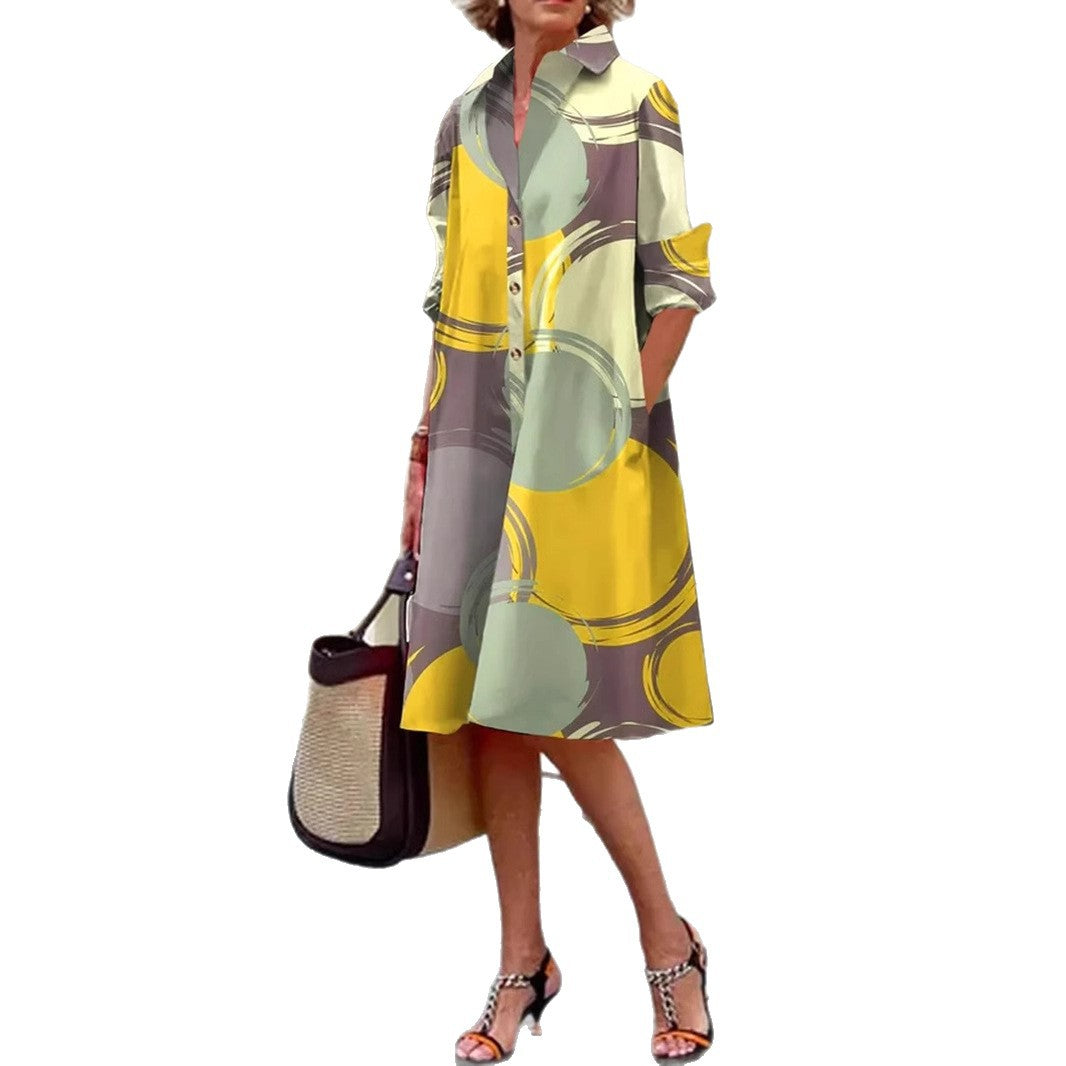 Unique Attractive Women's Printed Pocket Shirt Dress