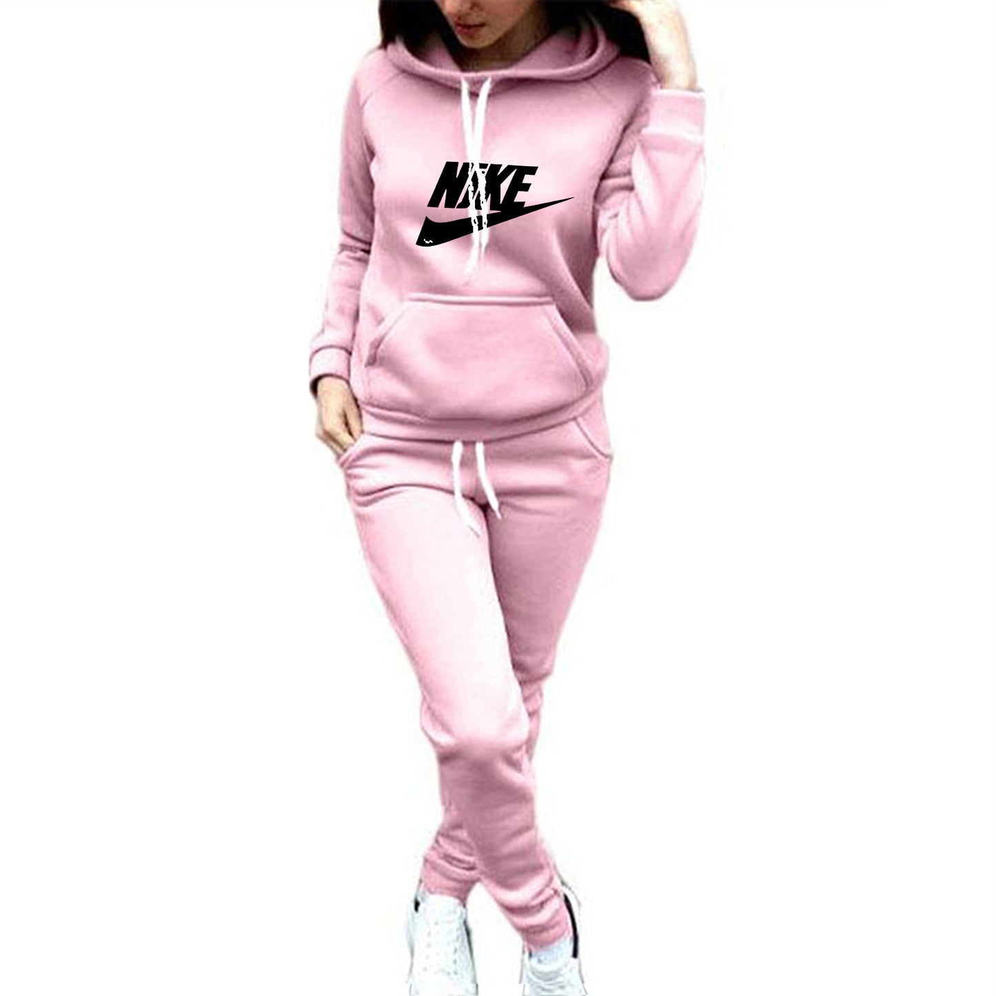Women's Hoodie Two-piece Sports Fleece Lined Trend Fashion Casual Suit