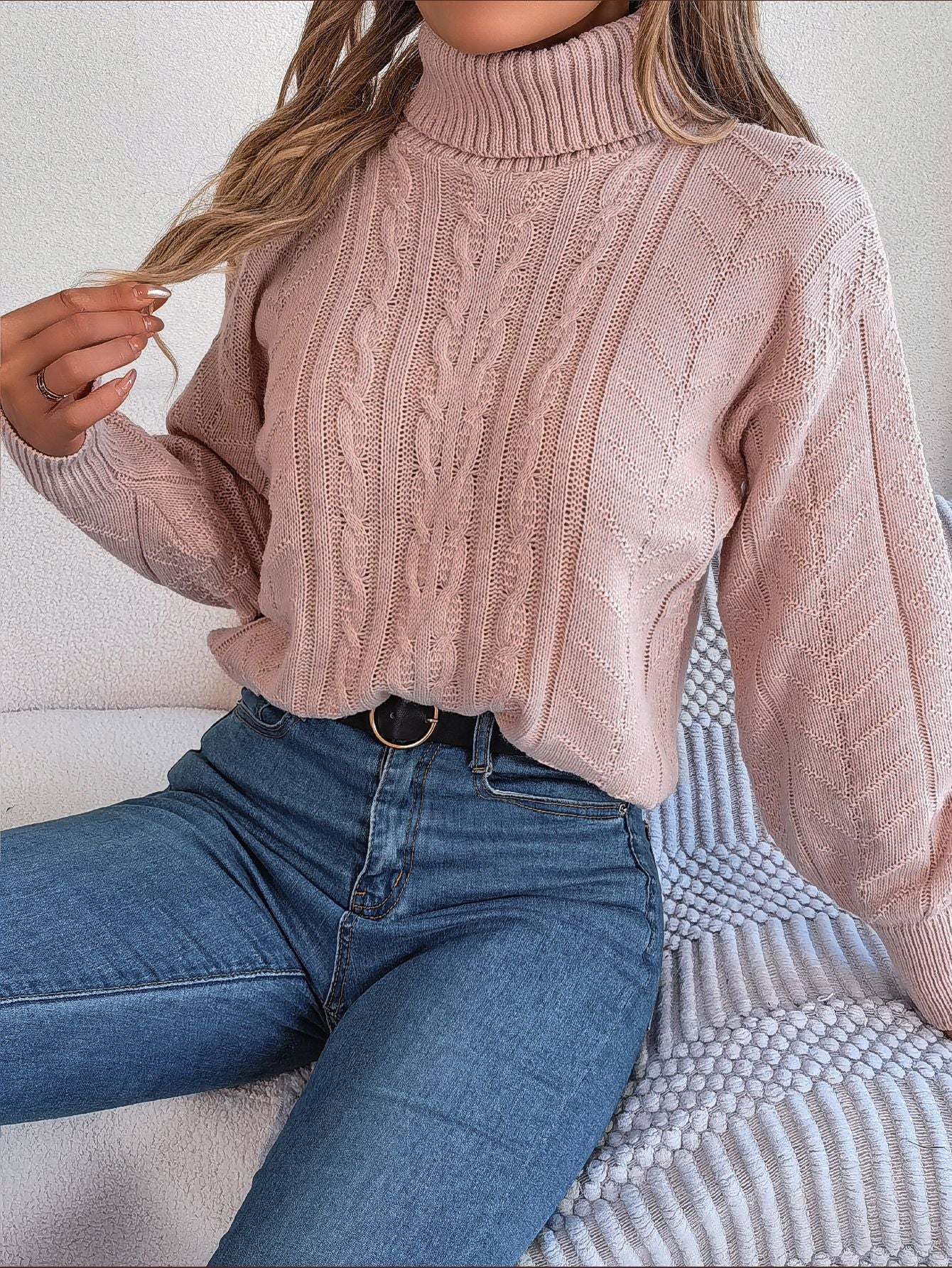 Women's Casual Turtleneck Twist Long Sleeve Knitted Clothing