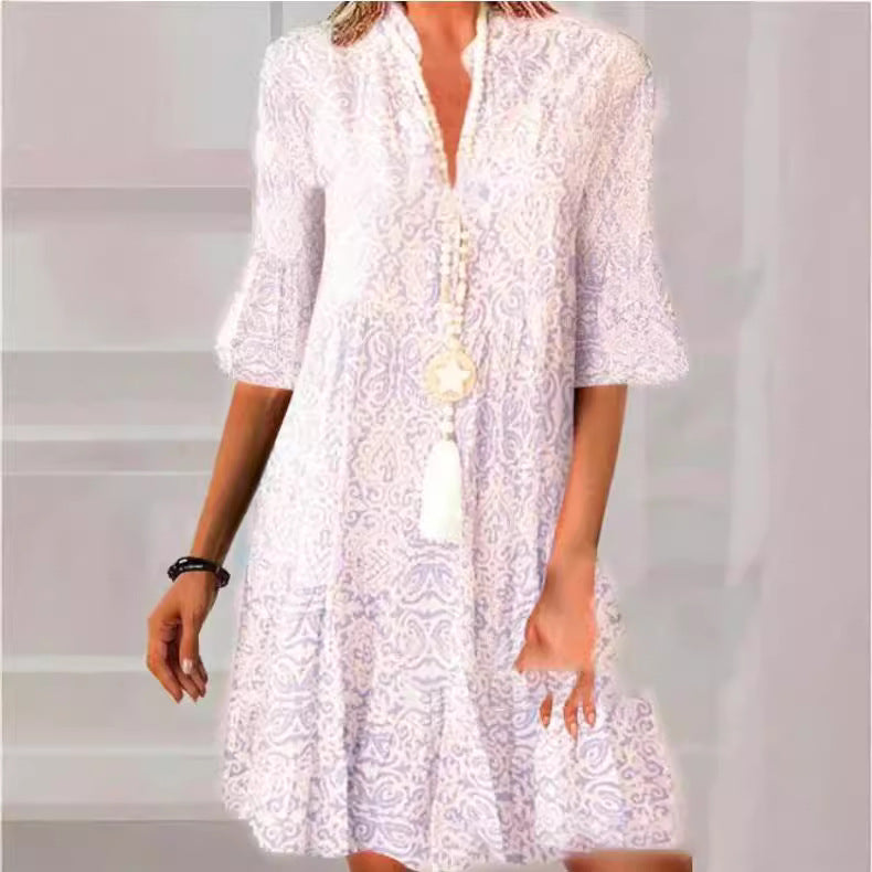 Women's Summer Loose Half Sleeve Printed Dress