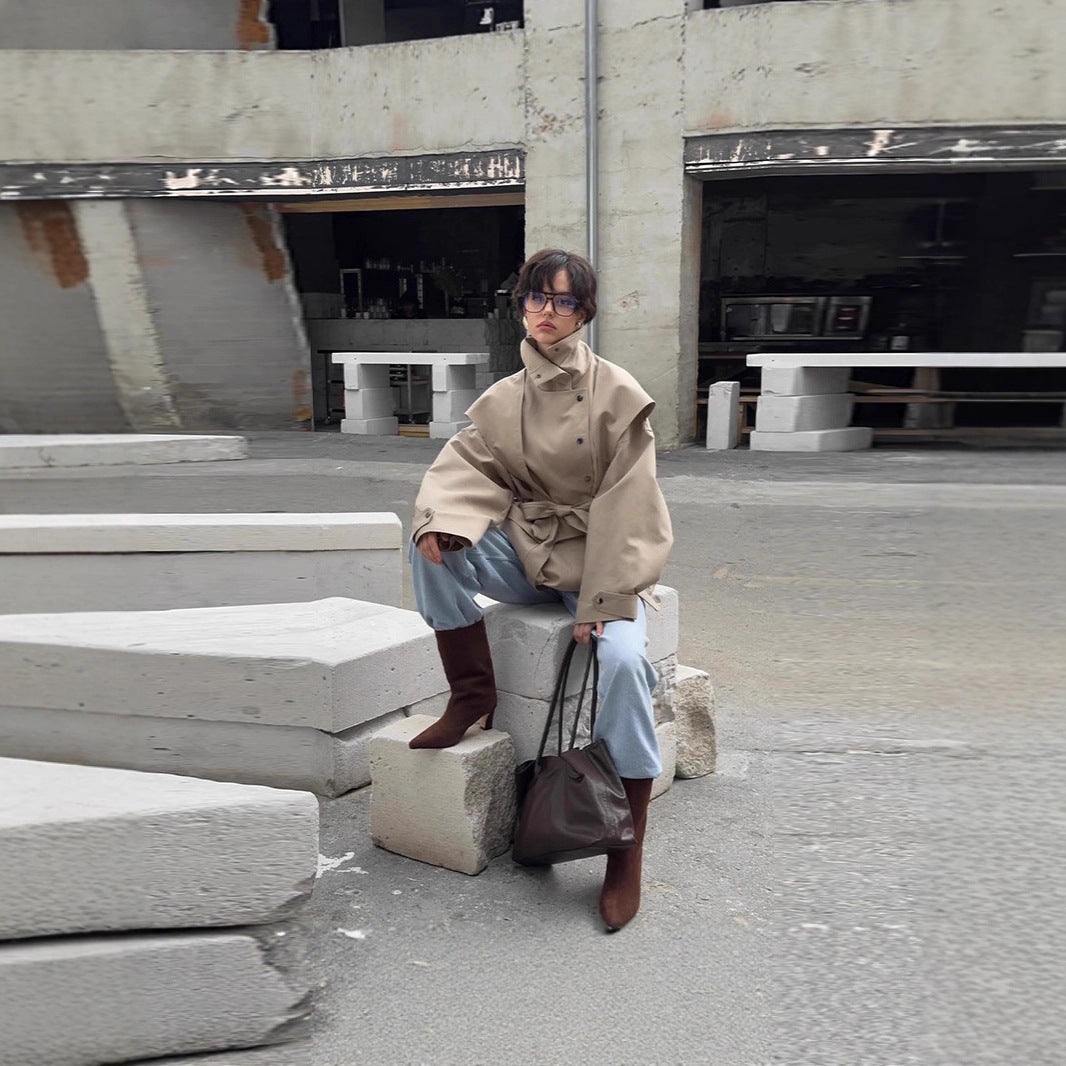Autumn Elegant British Stand-up Collar Cinched Coats