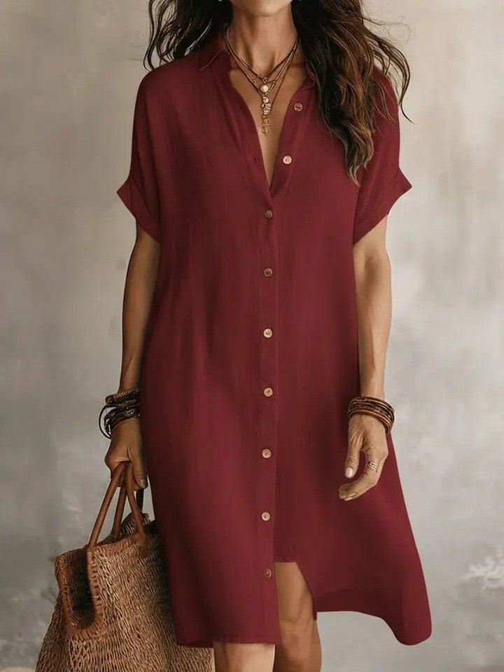 Cotton Linen Shirt Fashion Casual Short-sleeved Dress